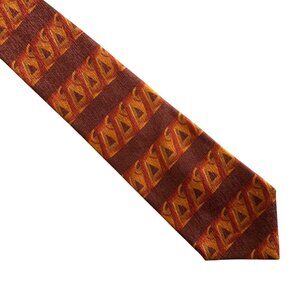 Zylos George Machado Vintage Mens Abstract Geometric Silk Tie Orange Made In USA